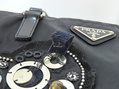 PRADA Prada Evening Heart Triangle Logo Plate Tessuto Tote Bag Black Tote Bag