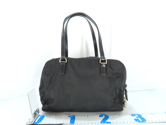PRADA Prada Evening Heart Triangle Logo Plate Tessuto Tote Bag Black Tote Bag