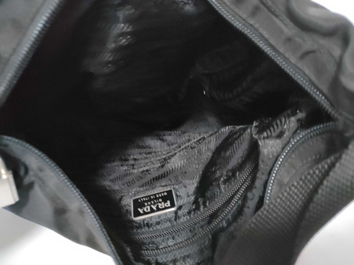 PRADA Nylon Prada Triangle Logo Plate Tessuto Body Bag Black Shoulder Bag
