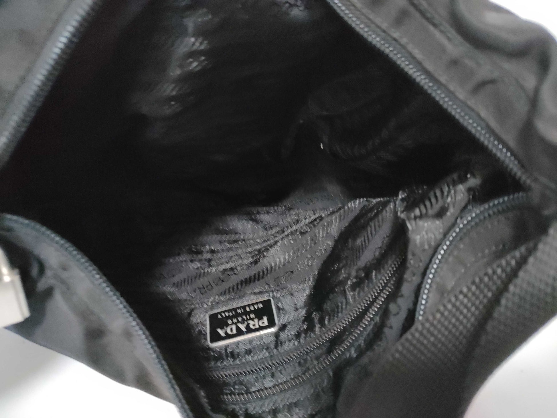 PRADA Nylon Prada Triangle Logo Plate Tessuto Body Bag Black Shoulder Bag
