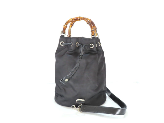 GUCCI Bamboo Gucci Bamboo Nylon Canvas 2-Way Handbag 003・2854・0060・5 Black Handbag