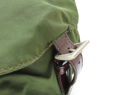 PRADA Prada Triangle Plate Tessuto Backpack Green Backpack