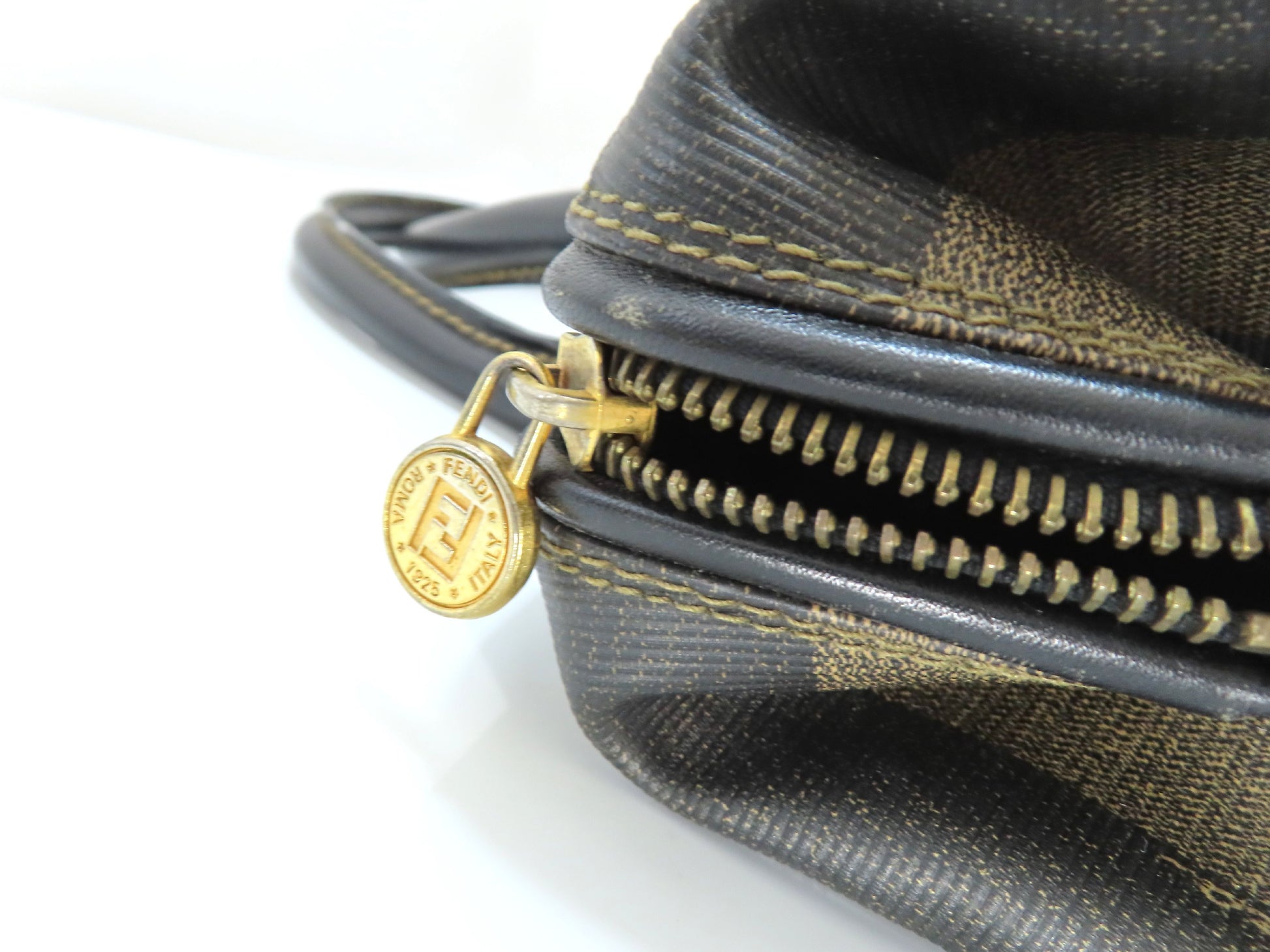FENDI Pecan PVC 2-way Shoulder Bag 119259022058 Khaki x Black Shoulder Bag