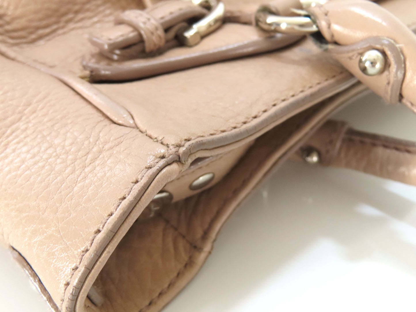 Salvatore Ferragamo Gancini Leather Handbag AB-217421 Pink Beige