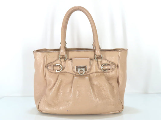 Salvatore Ferragamo Gancini Leather Handbag AB-217421 Pink Beige