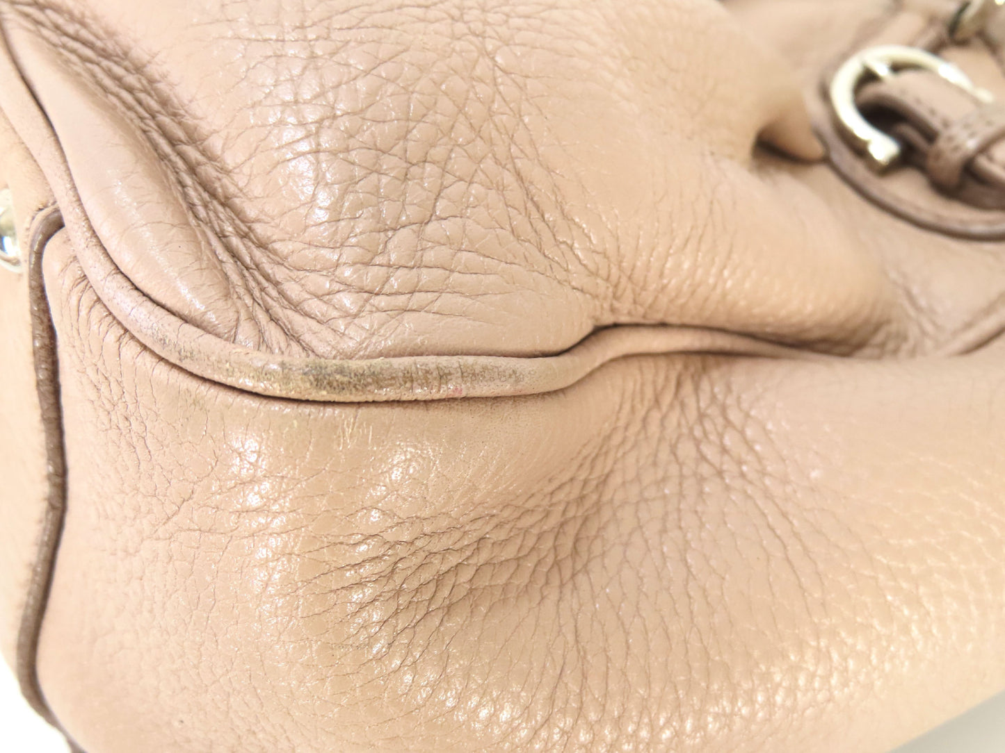 Salvatore Ferragamo Gancini Leather Handbag AB-217421 Pink Beige