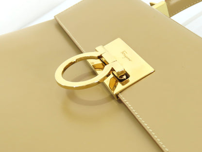 Salvatore Ferragamo Gancini Leather 2-Way Handbag AF-21 0290 Beige