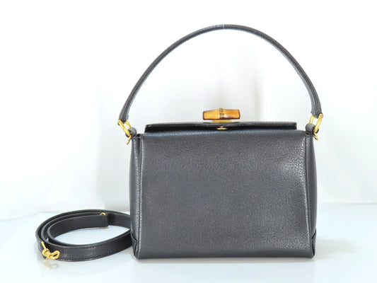 GUCCI Bamboo Leather 2-Way Handbag 000・2046・0175 Black Handbag