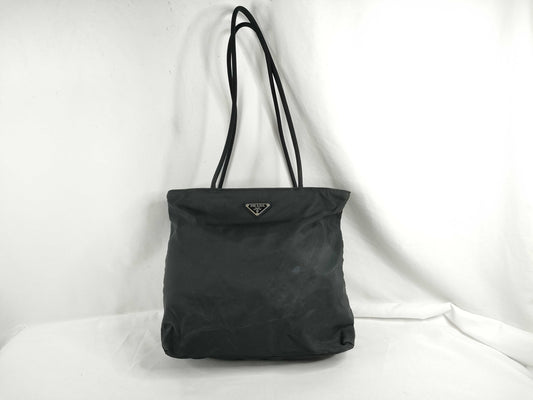 PRADA Nylon Prada Triangle Logo Plate Tessuto Tote Bag Black Tote Bag