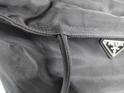 PRADA Nylon Prada Triangle Logo Plate Tessuto Tote Bag Black Tote Bag