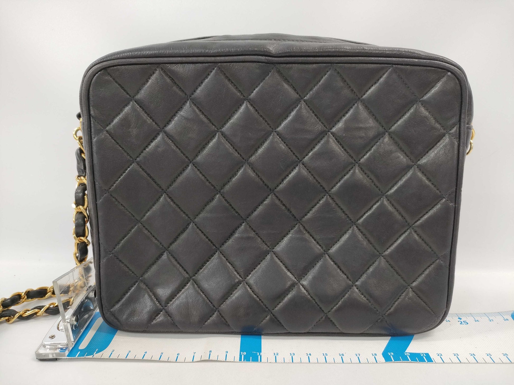 CHANEL Matelasse Lambskin Chain Shoulder Bag with Unclear Serial Number, Black