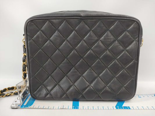 CHANEL Matelasse Lambskin Chain Shoulder Bag with Unclear Serial Number, Black