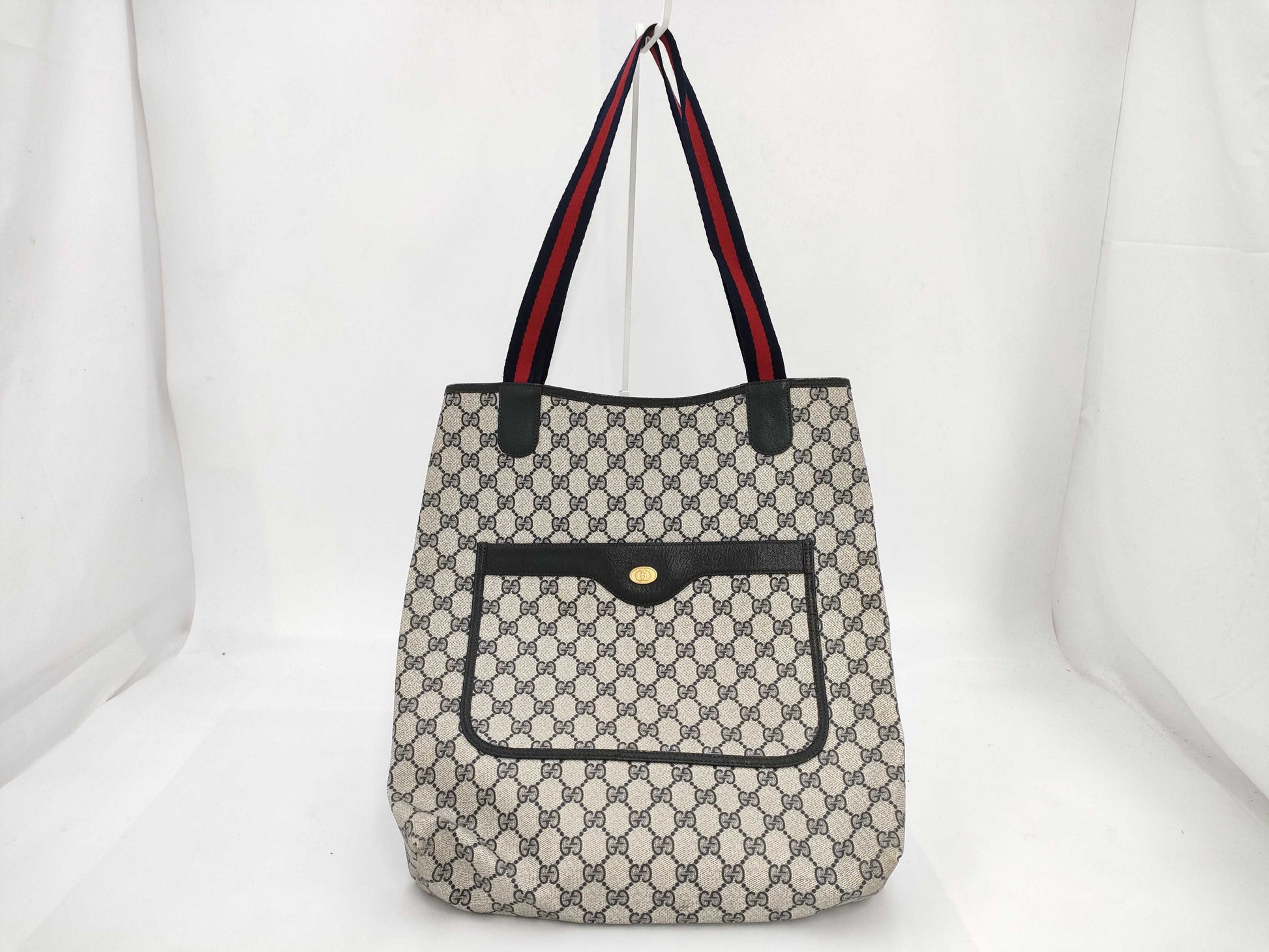 GUCCI Sherry Line GG Supreme Tote Bag 904.02.003 Gray x Navy Tote Bag