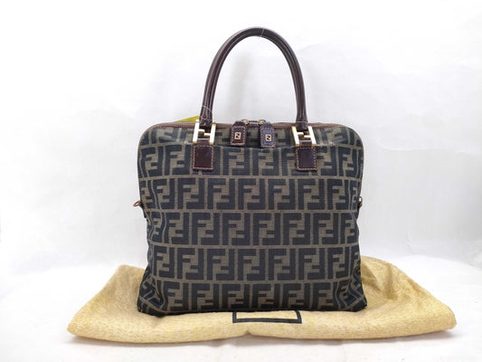 FENDI Zucca pattern Fendi Zucca nylon canvas and leather tote bag, brown