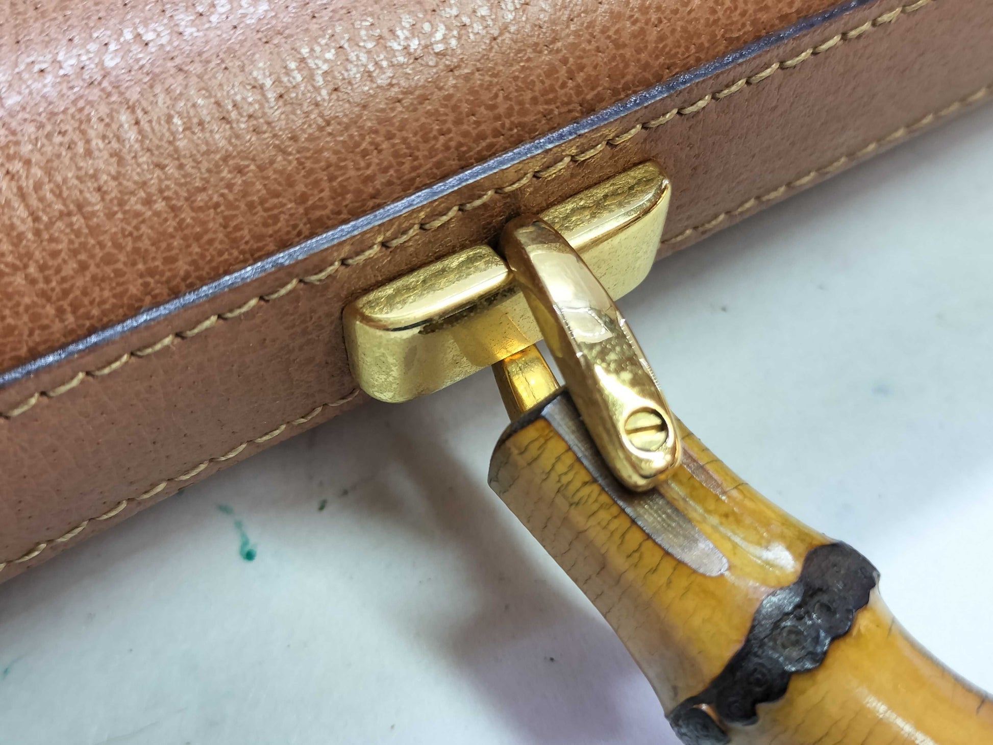 GUCCI Bamboo Leather Briefcase 015.1046.3304 Camel Business Bag