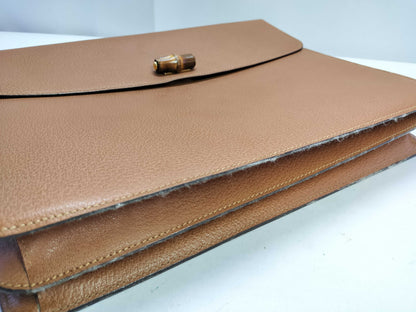 GUCCI Bamboo Leather Briefcase 015.1046.3304 Camel Business Bag