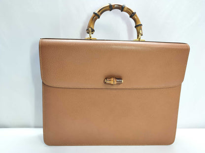 GUCCI Bamboo Leather Briefcase 015.1046.3304 Camel Business Bag