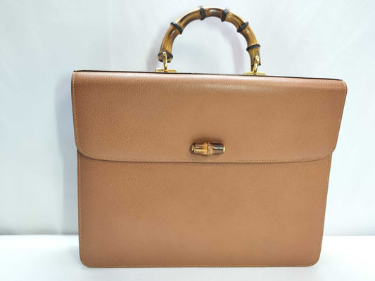GUCCI Bamboo Leather Briefcase 015.1046.3304 Camel Business Bag