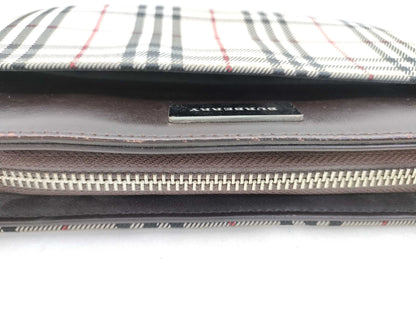 BURBERRY Check Pattern Nylon Canvas and Leather Shoulder Bag, Ivory and Brown