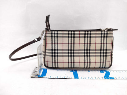 BURBERRY Check Pattern Nylon Canvas and Leather Shoulder Bag, Ivory and Brown