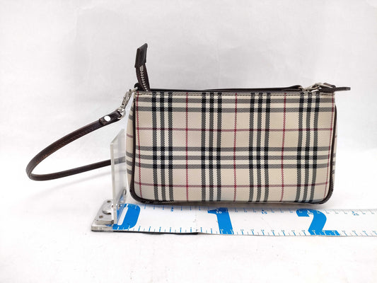 BURBERRY Check Pattern Nylon Canvas and Leather Shoulder Bag, Ivory and Brown