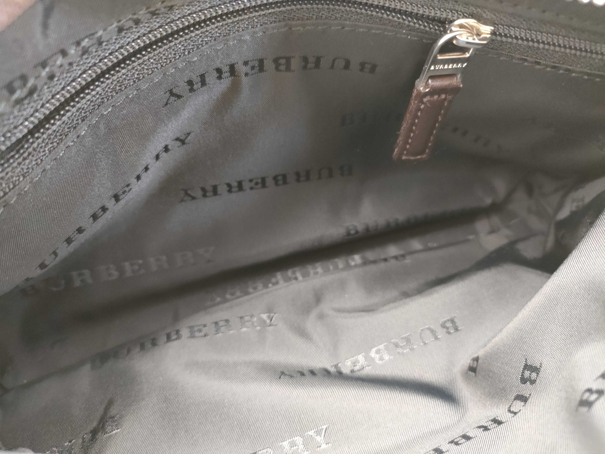 BURBERRY Check Pattern Nylon Canvas and Leather Shoulder Bag, Ivory and Brown