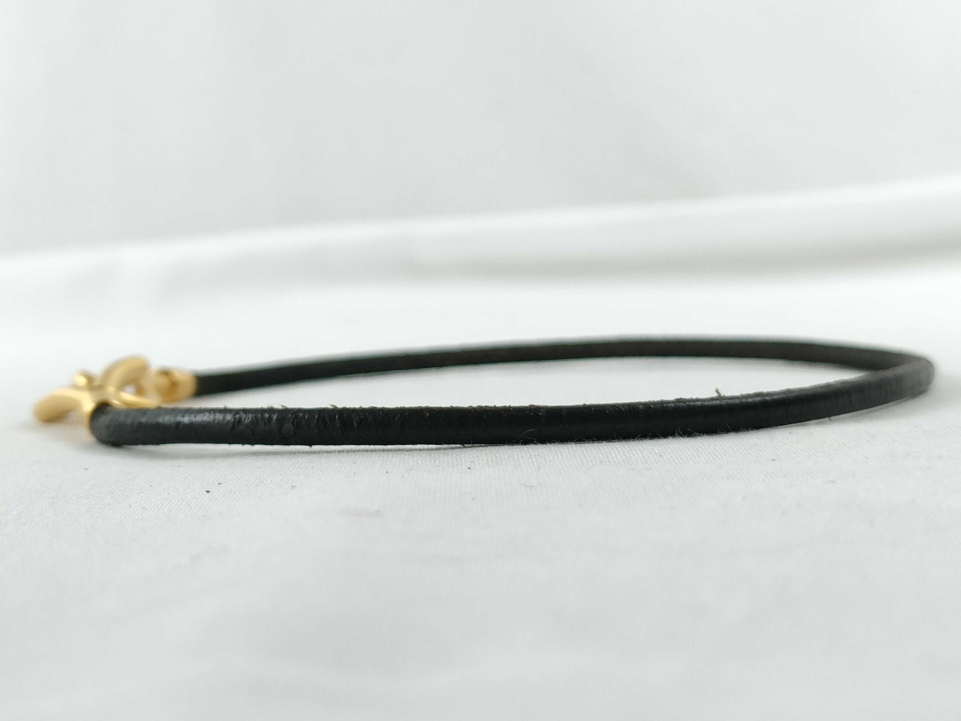HERMES Jumbo Choker Leather x GP Dark Brown x Gold Necklace