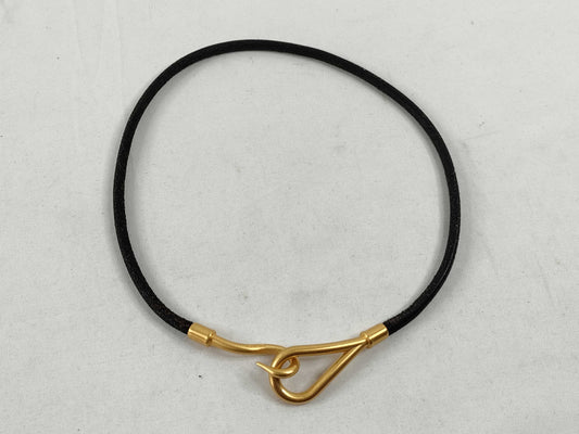 HERMES Jumbo Choker Leather x GP Dark Brown x Gold Necklace
