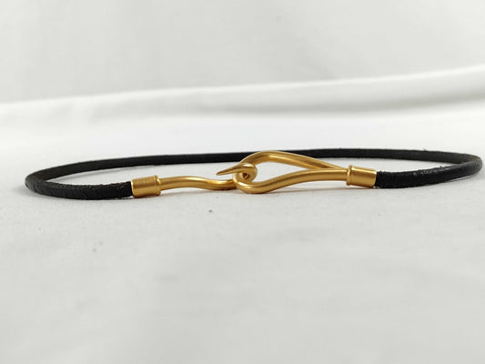 HERMES Jumbo Choker Leather x GP Dark Brown x Gold Necklace