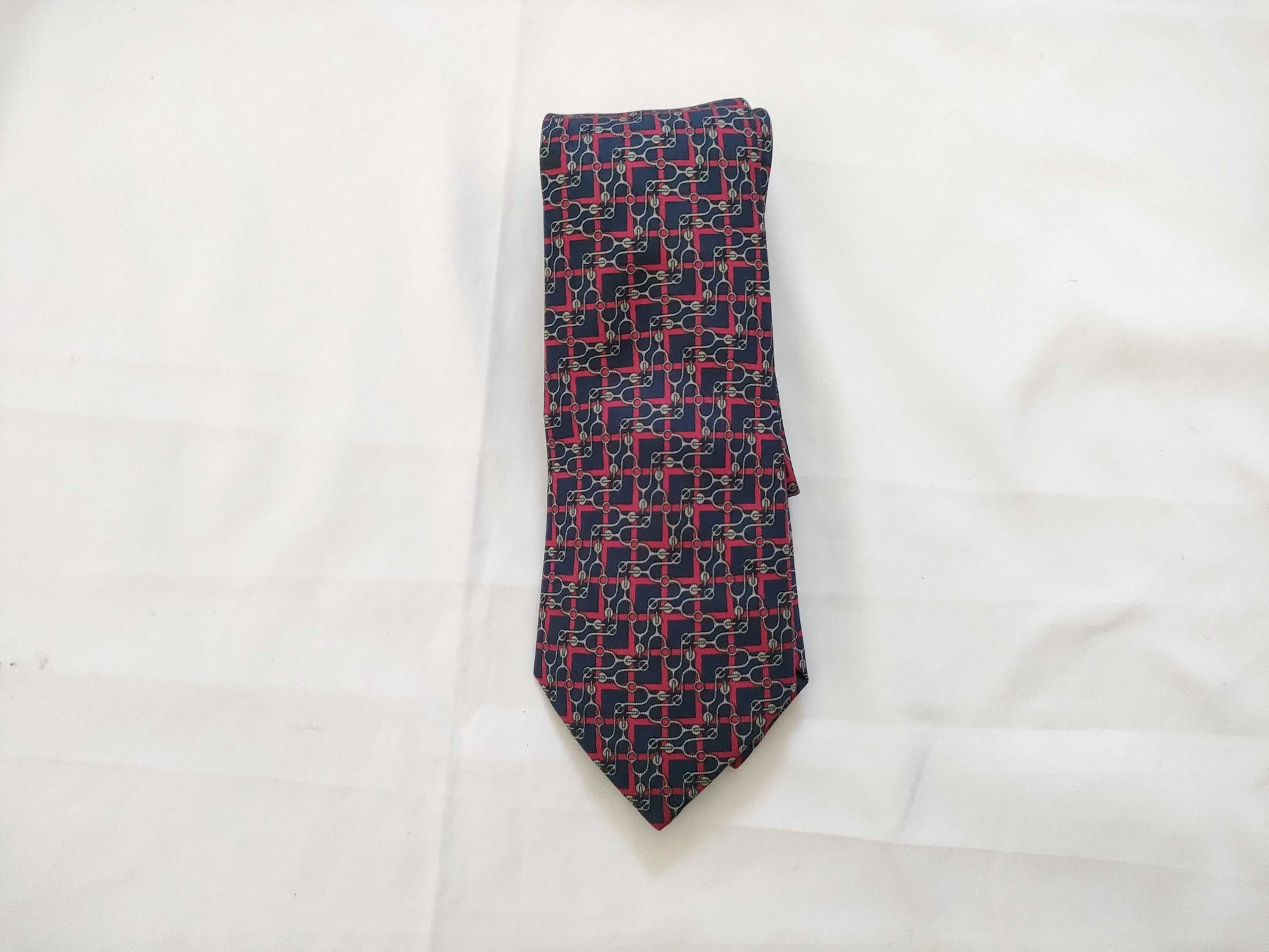 HERMES All-Over Print Silk Tie Navy Other Accessories