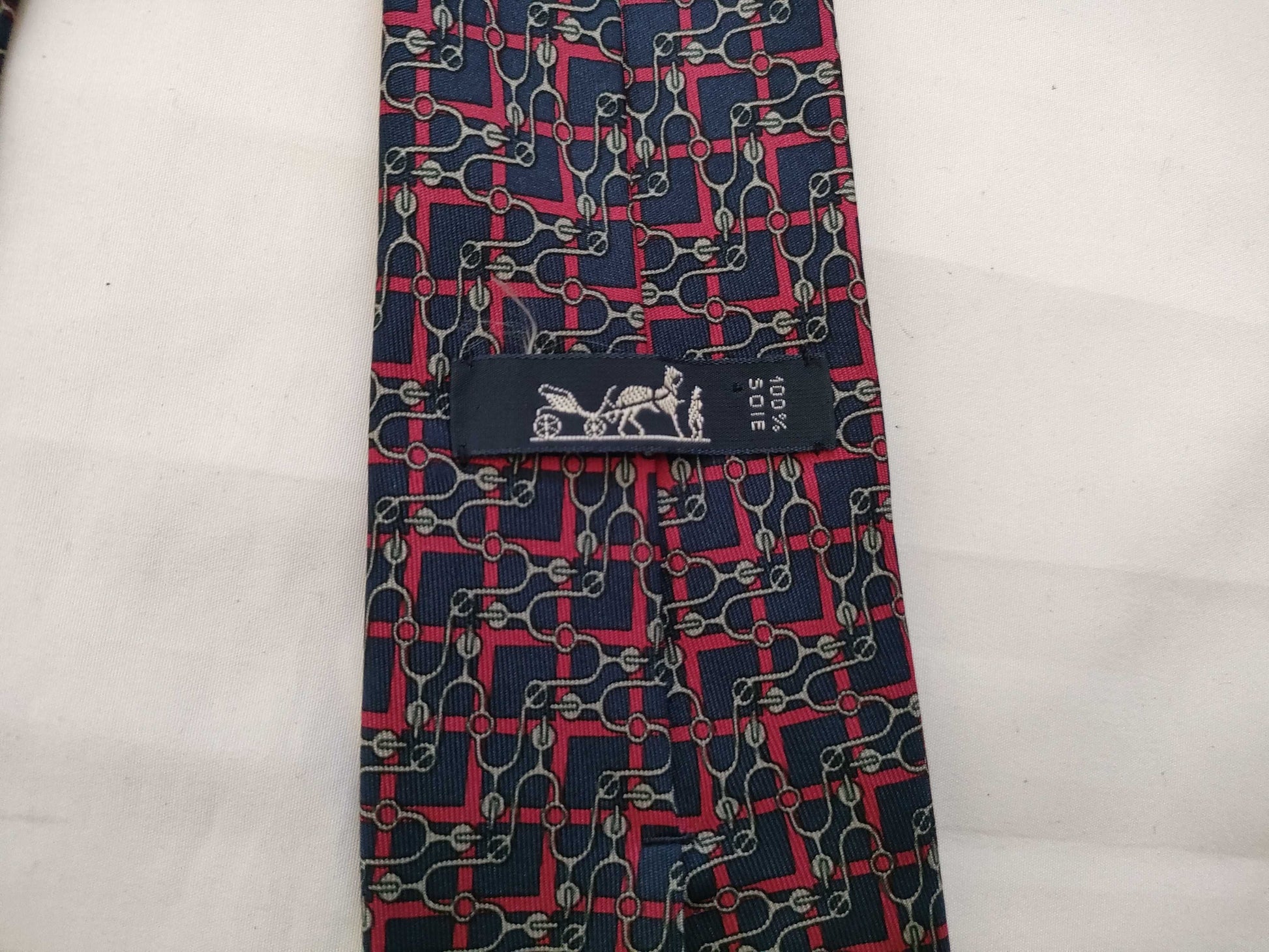 HERMES All-Over Print Silk Tie Navy Other Accessories