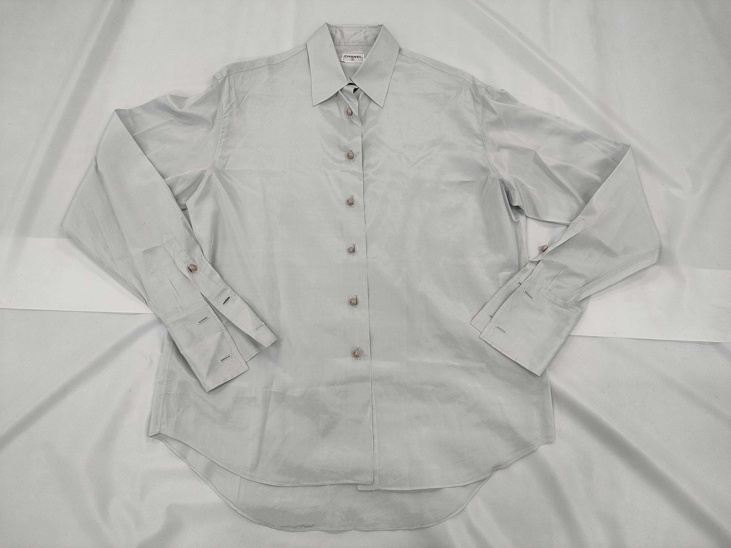 CHANEL Silk Shirt Blue Shirt