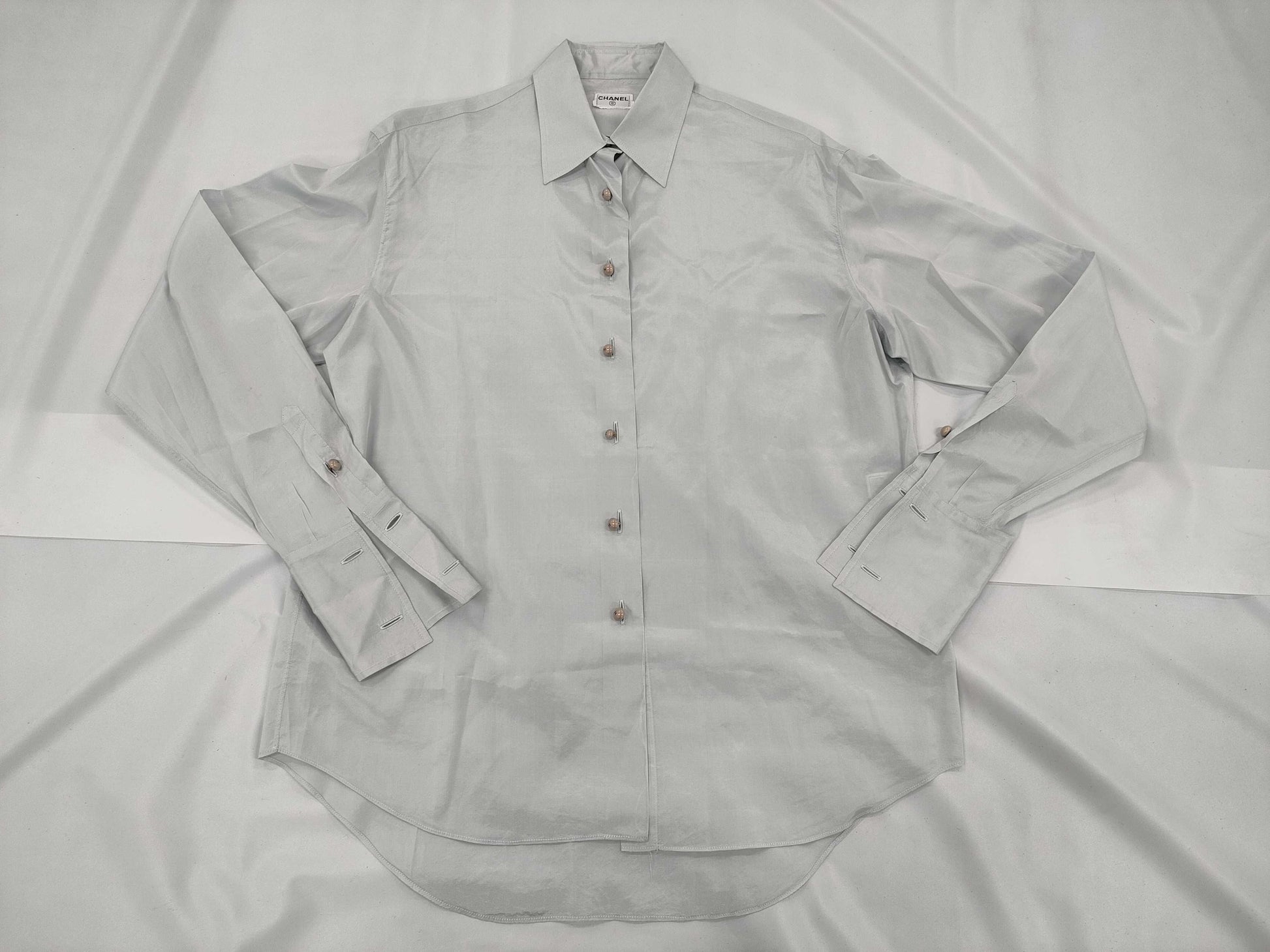 CHANEL Silk Shirt Blue Shirt
