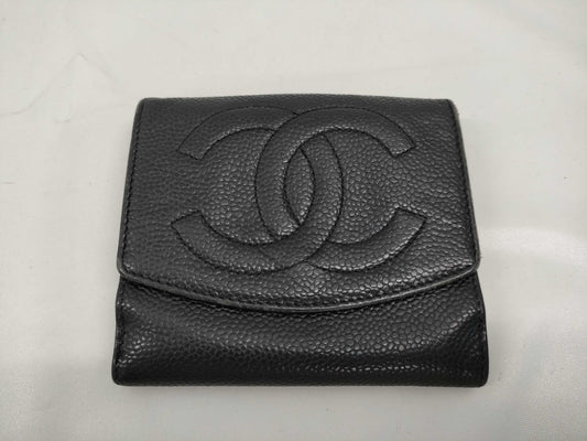 CHANEL Coco Mark Caviar Leather Bi-fold Wallet 4661566 Black Wallet