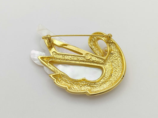 TASAKI Swan Motif Shell and Pearl Brooch, Approx. 6.4mm Diameter, Metal, 21.4g 