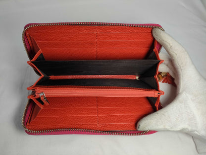 GUCCI Bamboo Leather Round Zip Long Wallet 307984・1147 Pink x Orange Wallet