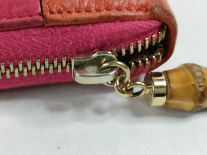 GUCCI Bamboo Leather Round Zip Long Wallet 307984・1147 Pink x Orange Wallet