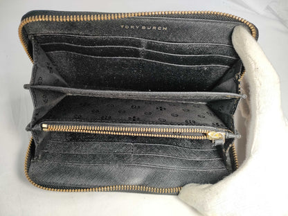 Tory Burch PVC Round Zip Long Wallet Black Wallet