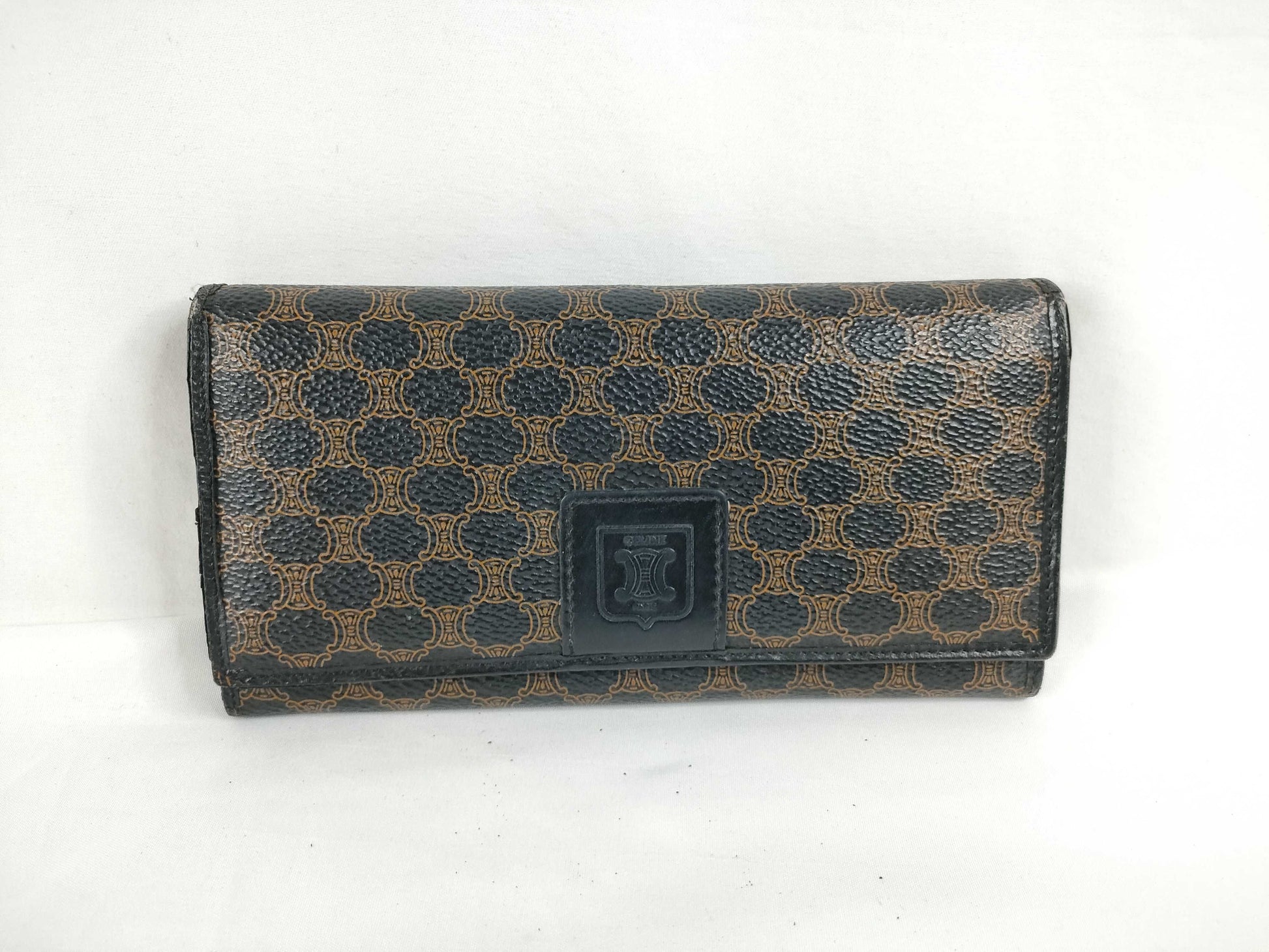 CELINE Macadam PVC Long Wallet, Size M/96, Brown x Black