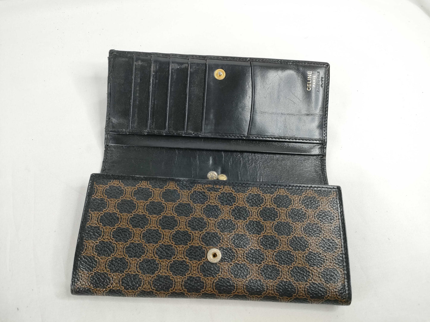 CELINE Macadam PVC Long Wallet, Size M/96, Brown x Black