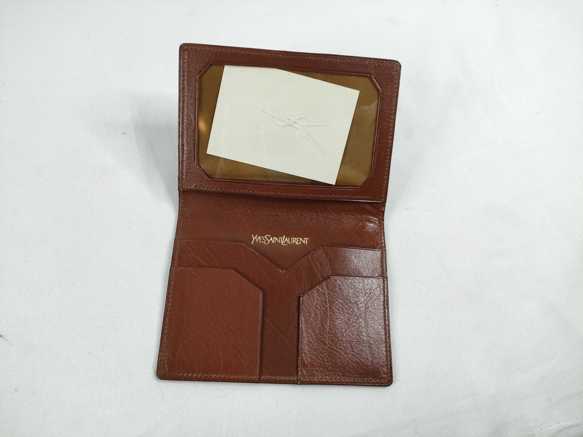 Yves Saint Laurent Leather Card Case, Brown, Card Case, Pass Case, Business Card Case