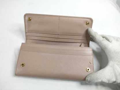 PRADA Saffiano Metal Bifold Long Wallet 1M1132 Pink Beige Wallet