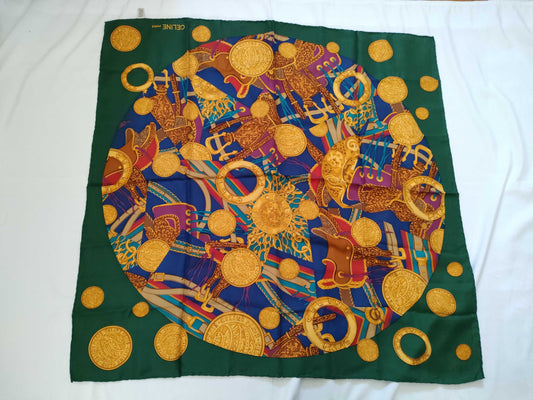 CELINE Silk Scarf Green x Yellow Other Accessories