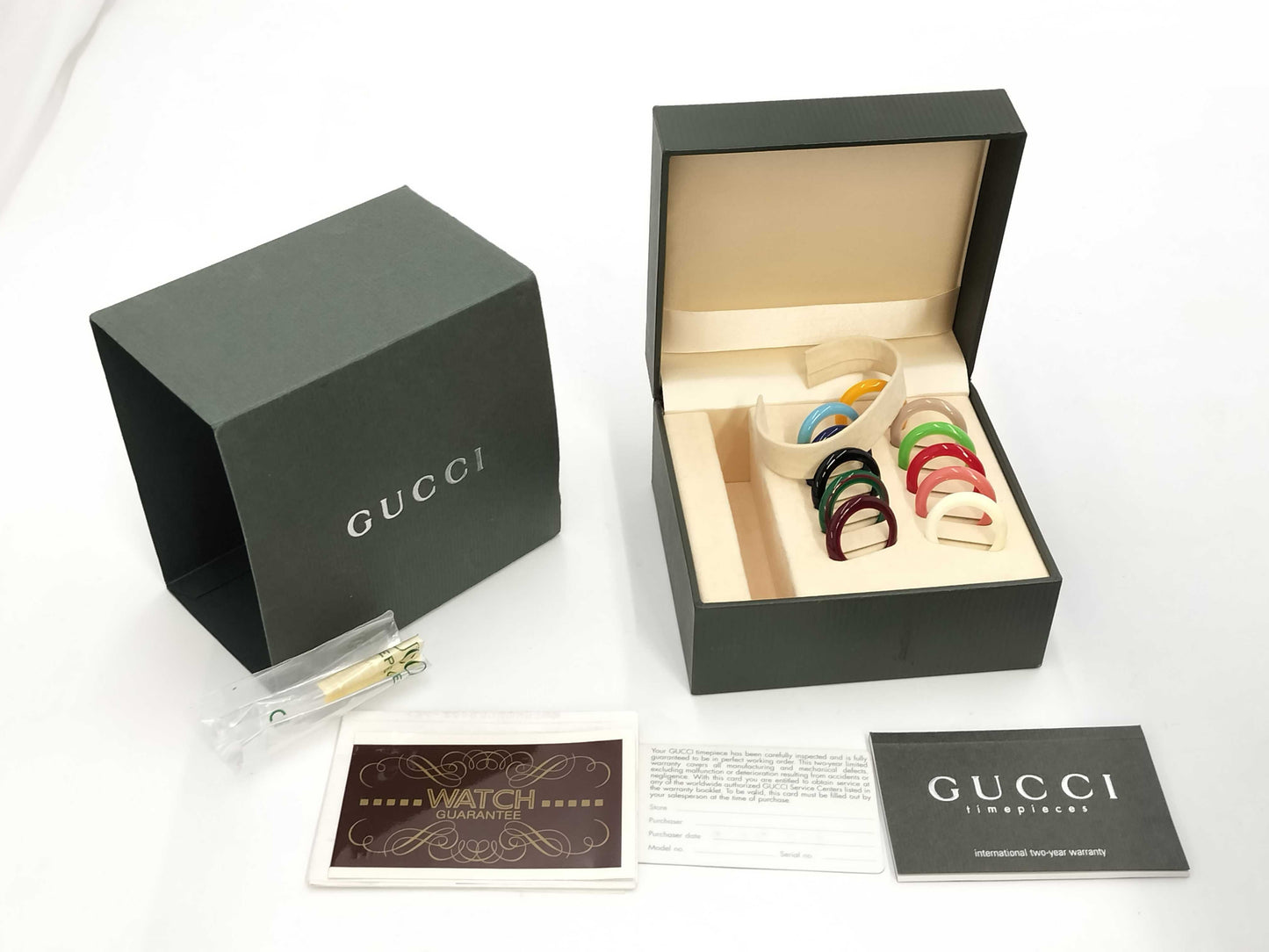 GUCCI Women's Watch with Change Bezel, 11/12.2L, 2060827, Quartz Movement, White Dial, Not Working, No Operational Guarantee