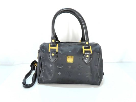 MCM Visetos Pattern Nylon 2-Way Handbag, Black