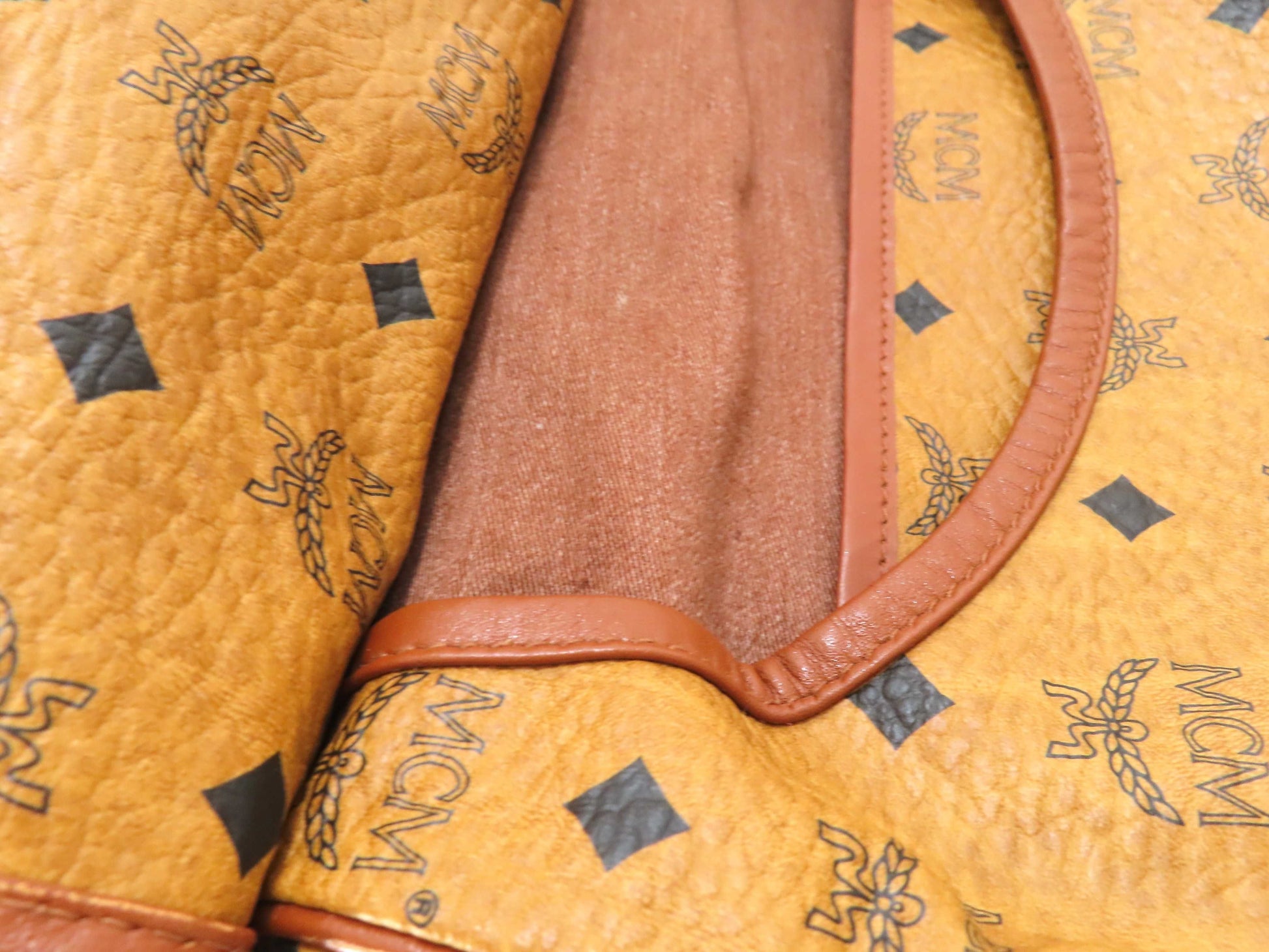 MCM Visetos Leather Shoulder Bag in Camel