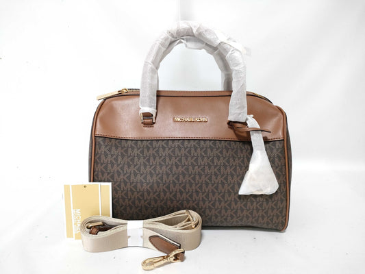 Michael Kors Logo Shop PVC and Leather 2-Way Handbag 35S2GTFU2B Brown