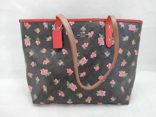 COACH Signature PVC Tote Bag F57888 Dark Brown x Red