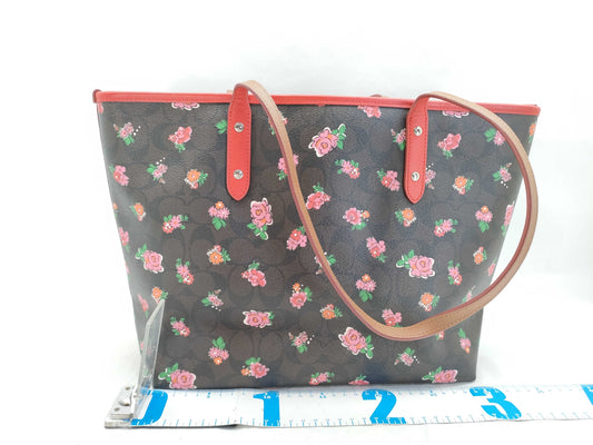 COACH Signature PVC Tote Bag F57888 Dark Brown x Red