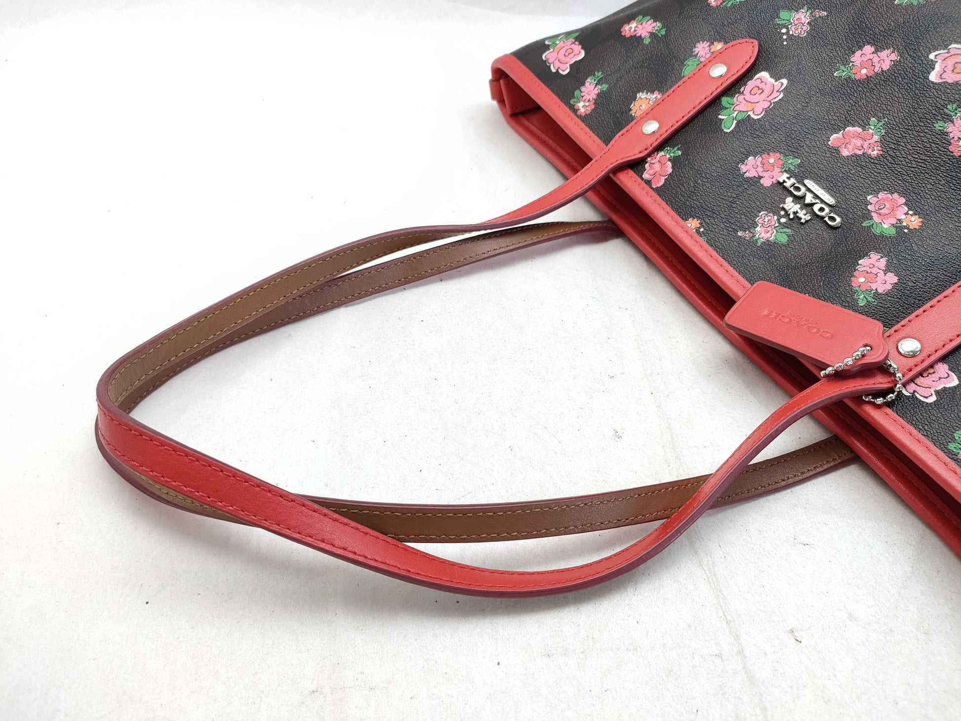 COACH Signature PVC Tote Bag F57888 Dark Brown x Red